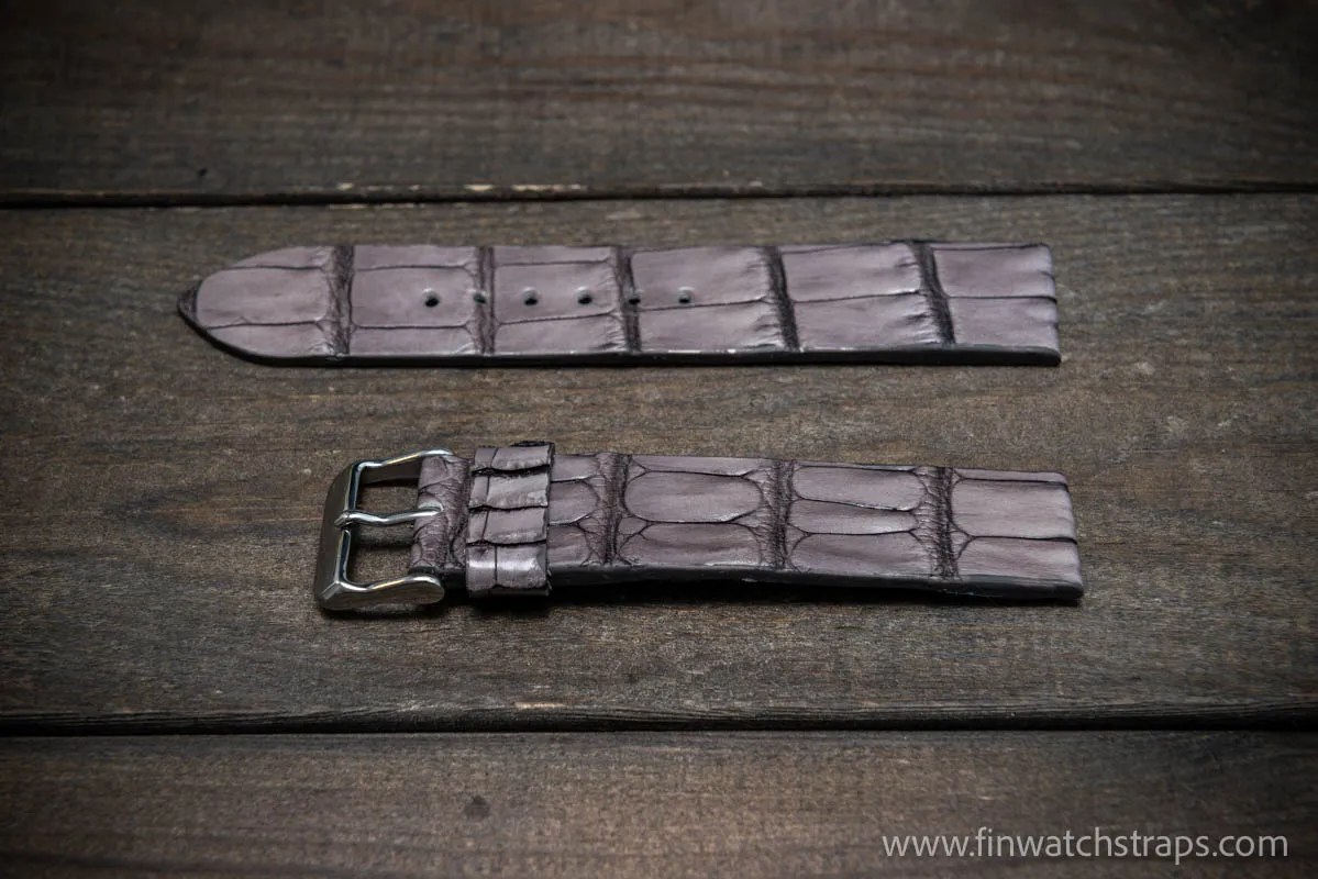 Alligator watch strap, Smoky grey, handmade in Finland, French Croco