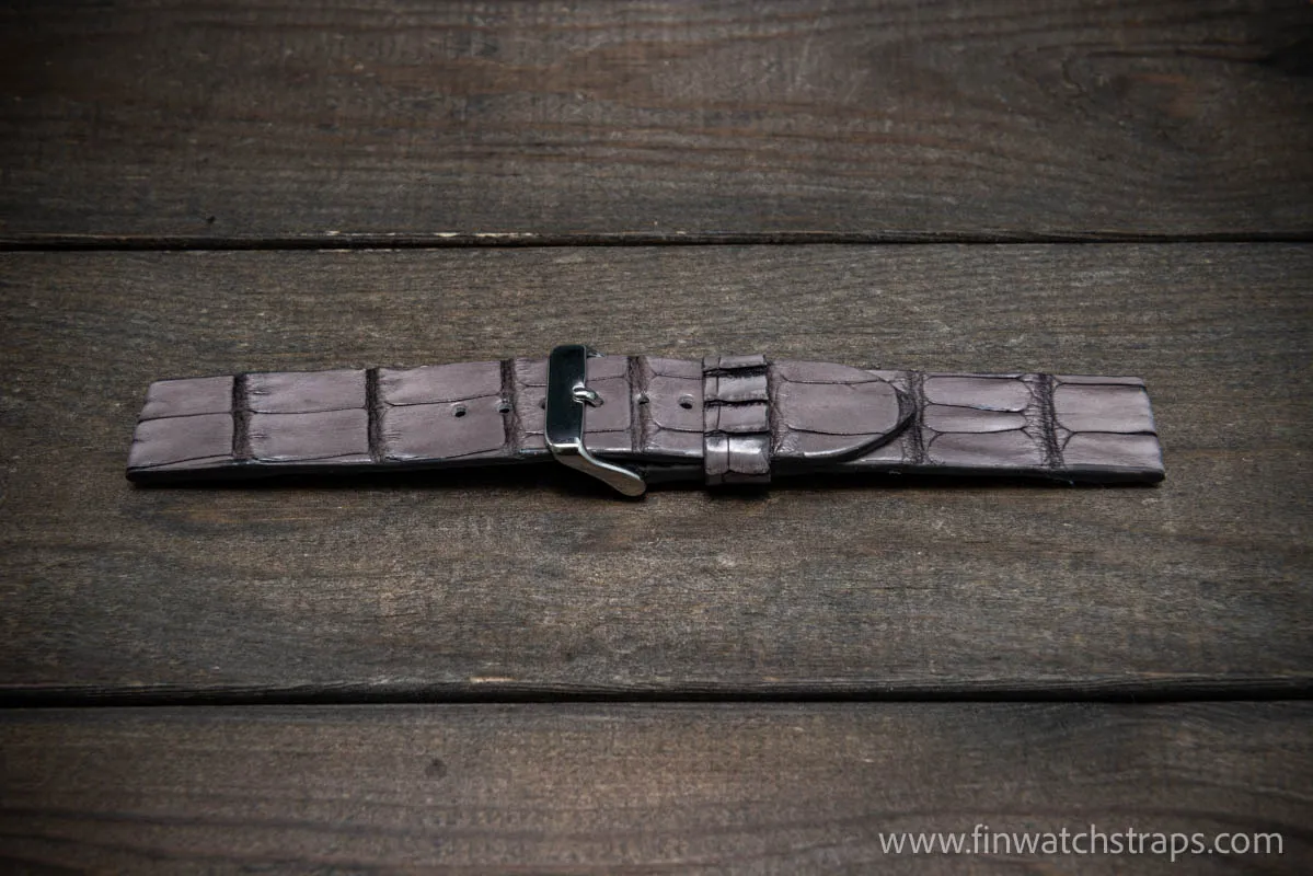 Alligator watch strap, Smoky grey, handmade in Finland, French Croco