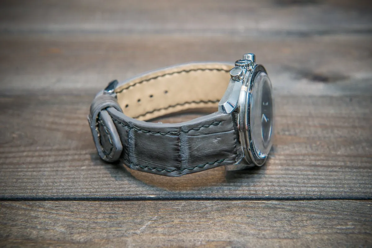 Alligator watch strap, Stone grey color, handmade in Finland