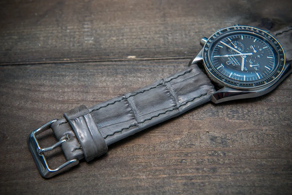 Alligator watch strap, Stone grey color, handmade in Finland