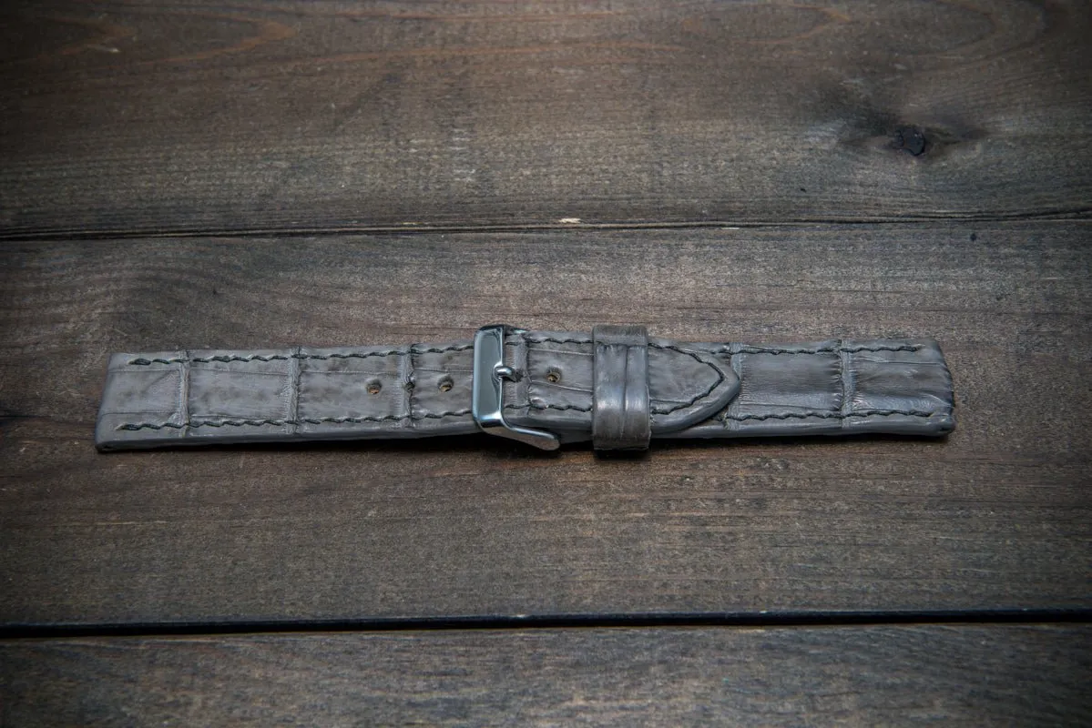 Alligator watch strap, Stone grey color, handmade in Finland