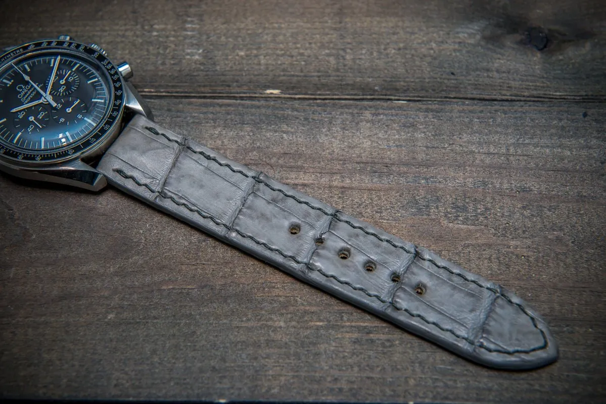 Alligator watch strap, Stone grey color, handmade in Finland