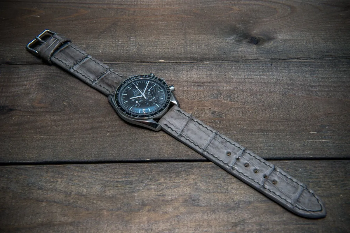 Alligator watch strap, Stone grey color, handmade in Finland