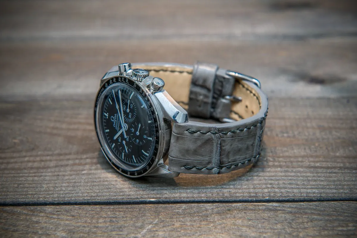 Alligator watch strap, Stone grey color, handmade in Finland
