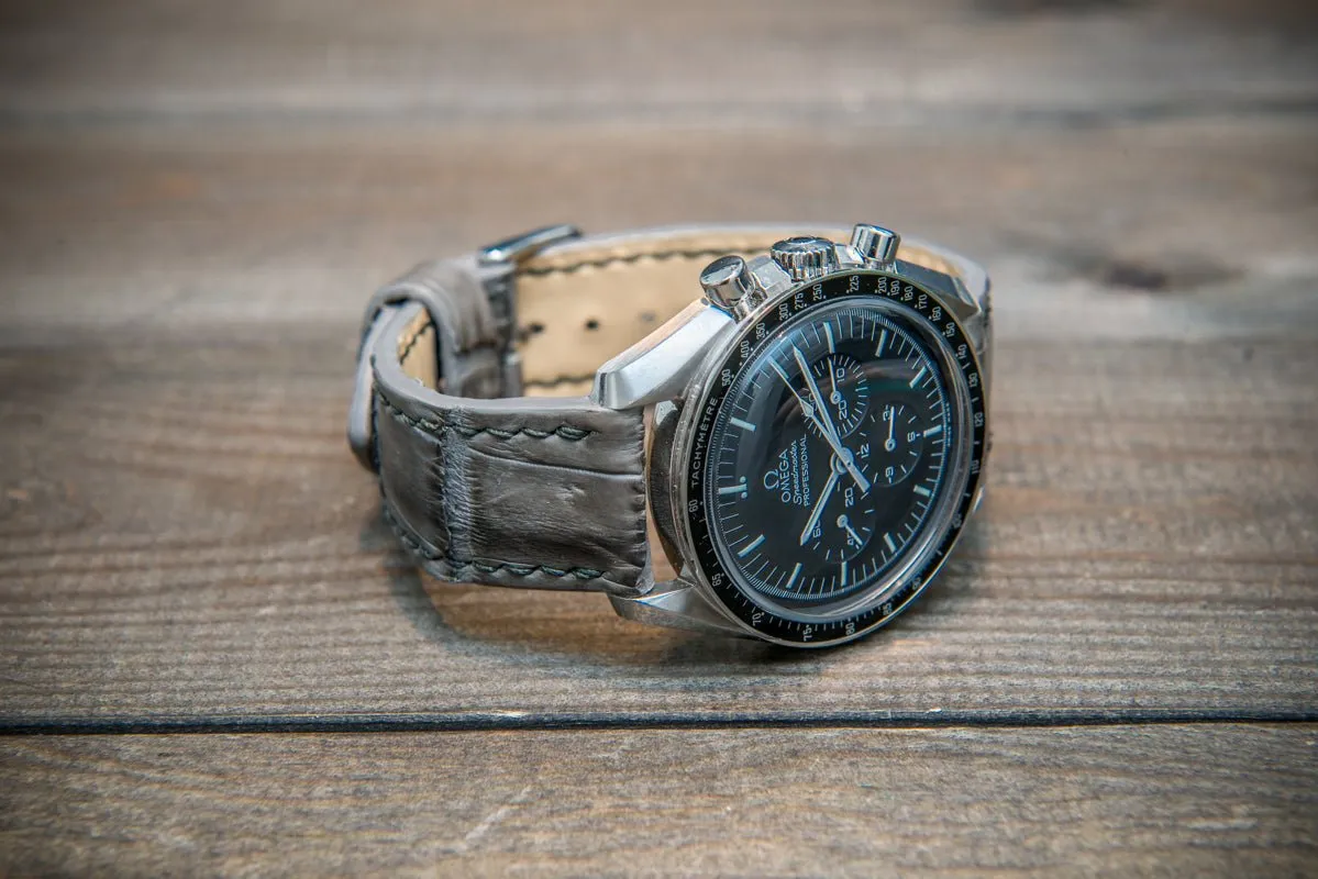Alligator watch strap, Stone grey color, handmade in Finland