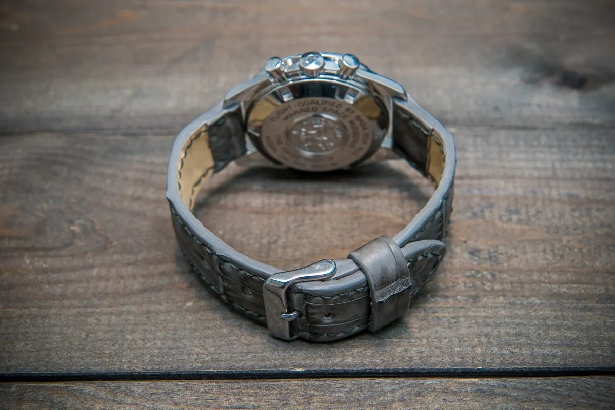 Alligator watch strap, Stone grey color, handmade in Finland