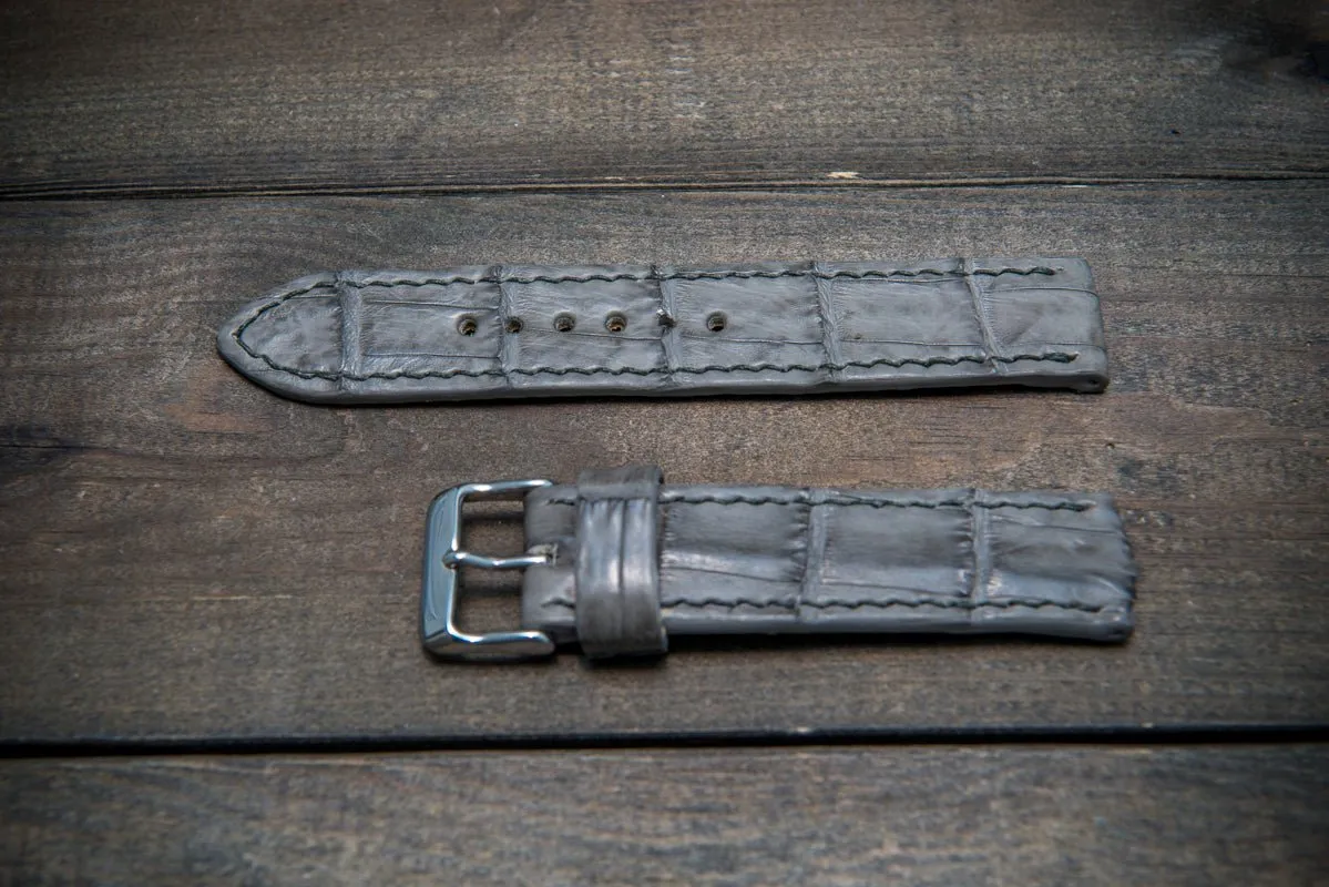 Alligator watch strap, Stone grey color, handmade in Finland