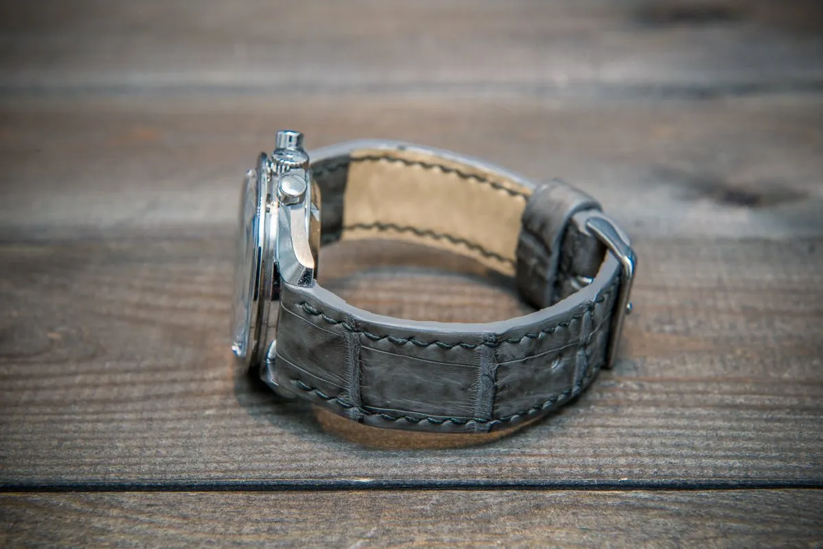 Alligator watch strap, Stone grey color, handmade in Finland