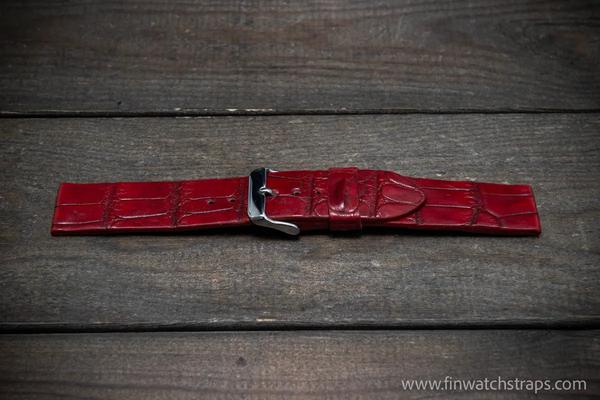 Alligator watch strap, Wine red, handmade in Finland, French Croco