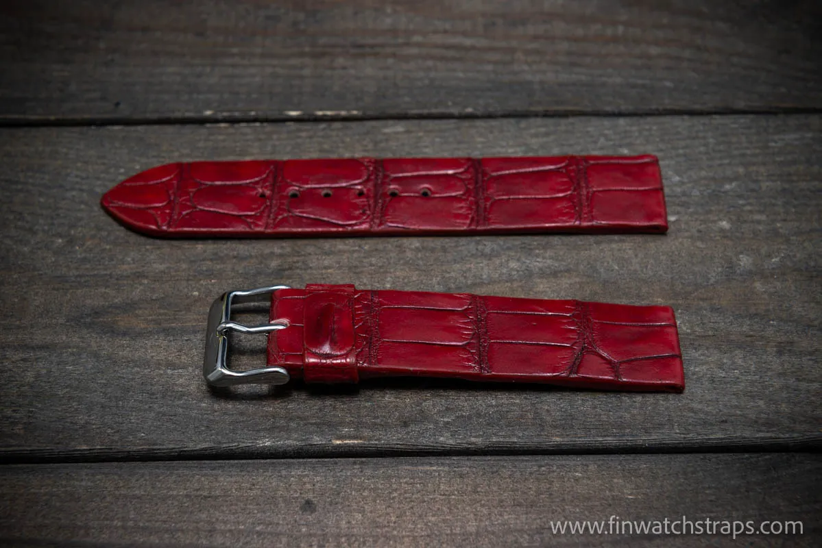 Alligator watch strap, Wine red, handmade in Finland, French Croco