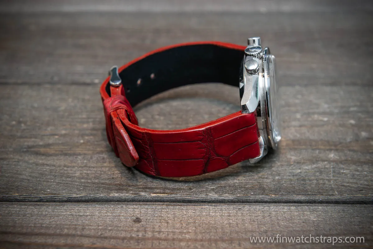 Alligator watch strap, Wine red, handmade in Finland, French Croco