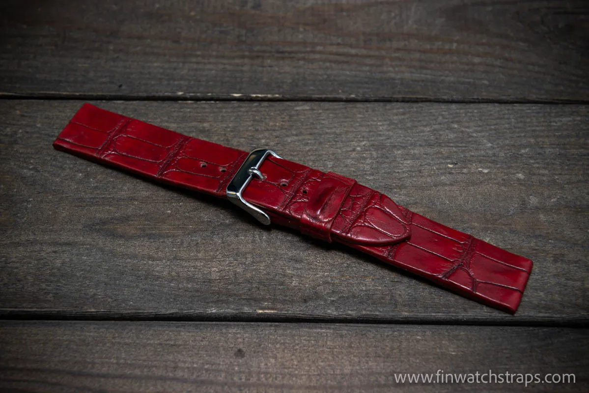 Alligator watch strap, Wine red, handmade in Finland, French Croco