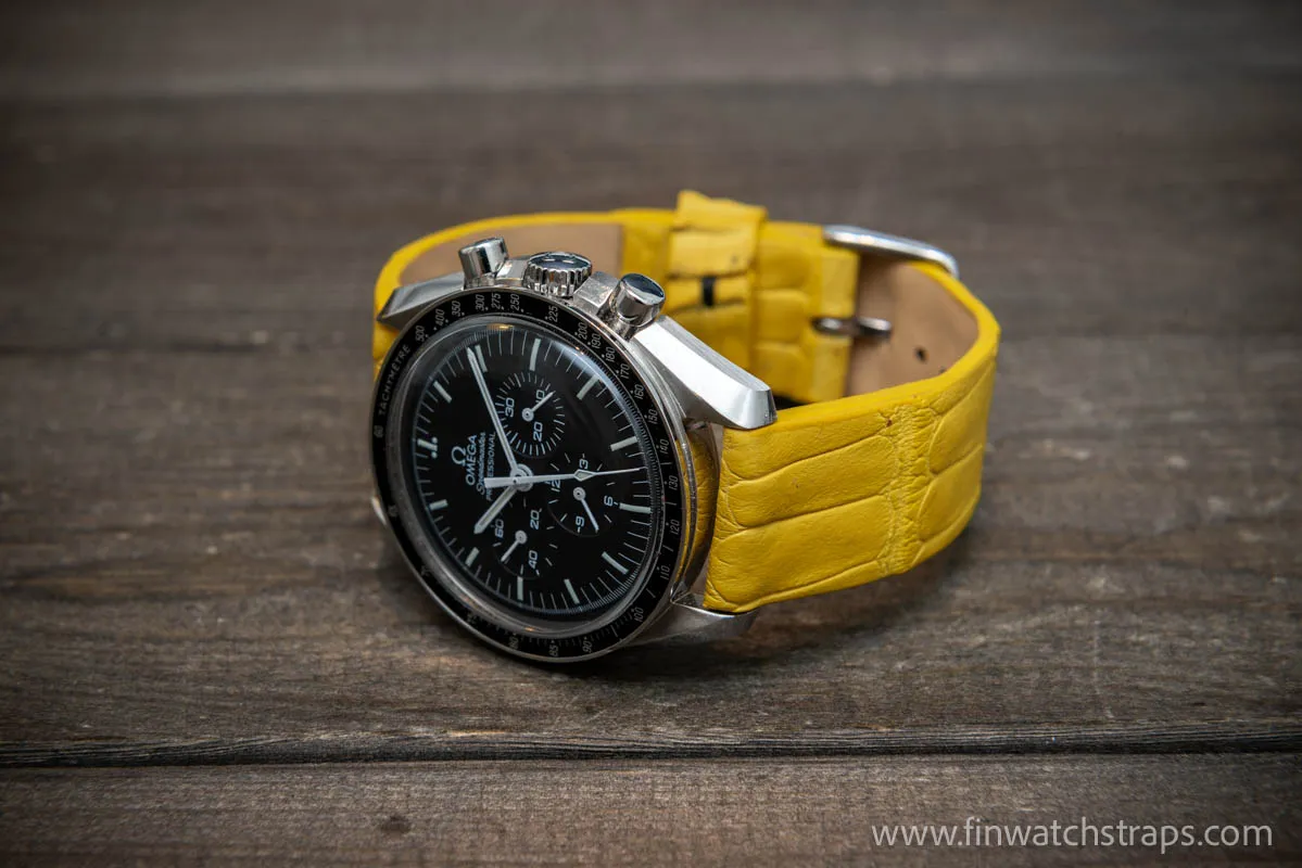 Alligator watch strap, Yellow matte, handmade in Finland, French Croco