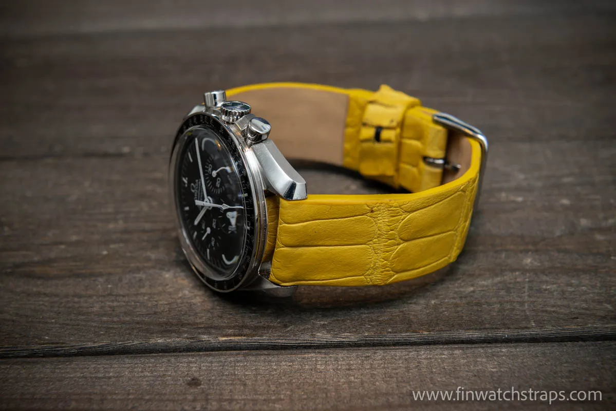 Alligator watch strap, Yellow matte, handmade in Finland, French Croco