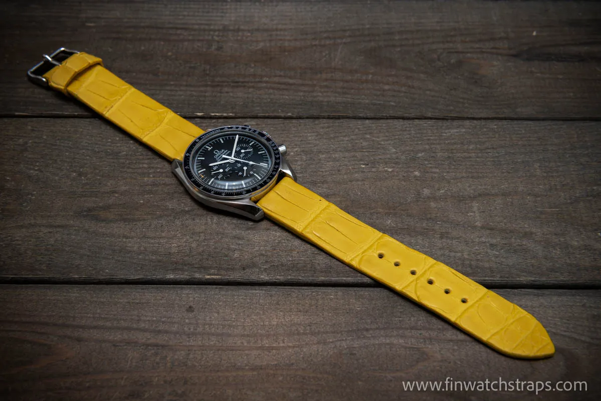 Alligator watch strap, Yellow matte, handmade in Finland, French Croco