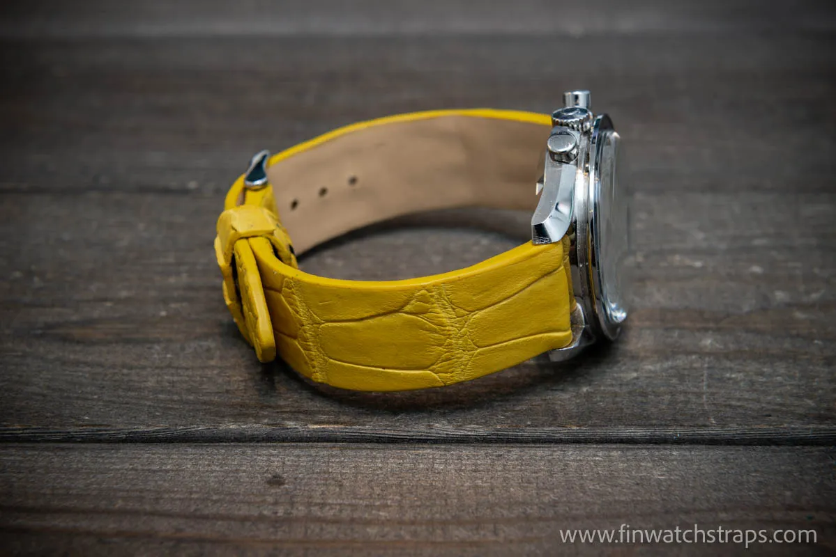 Alligator watch strap, Yellow matte, handmade in Finland, French Croco
