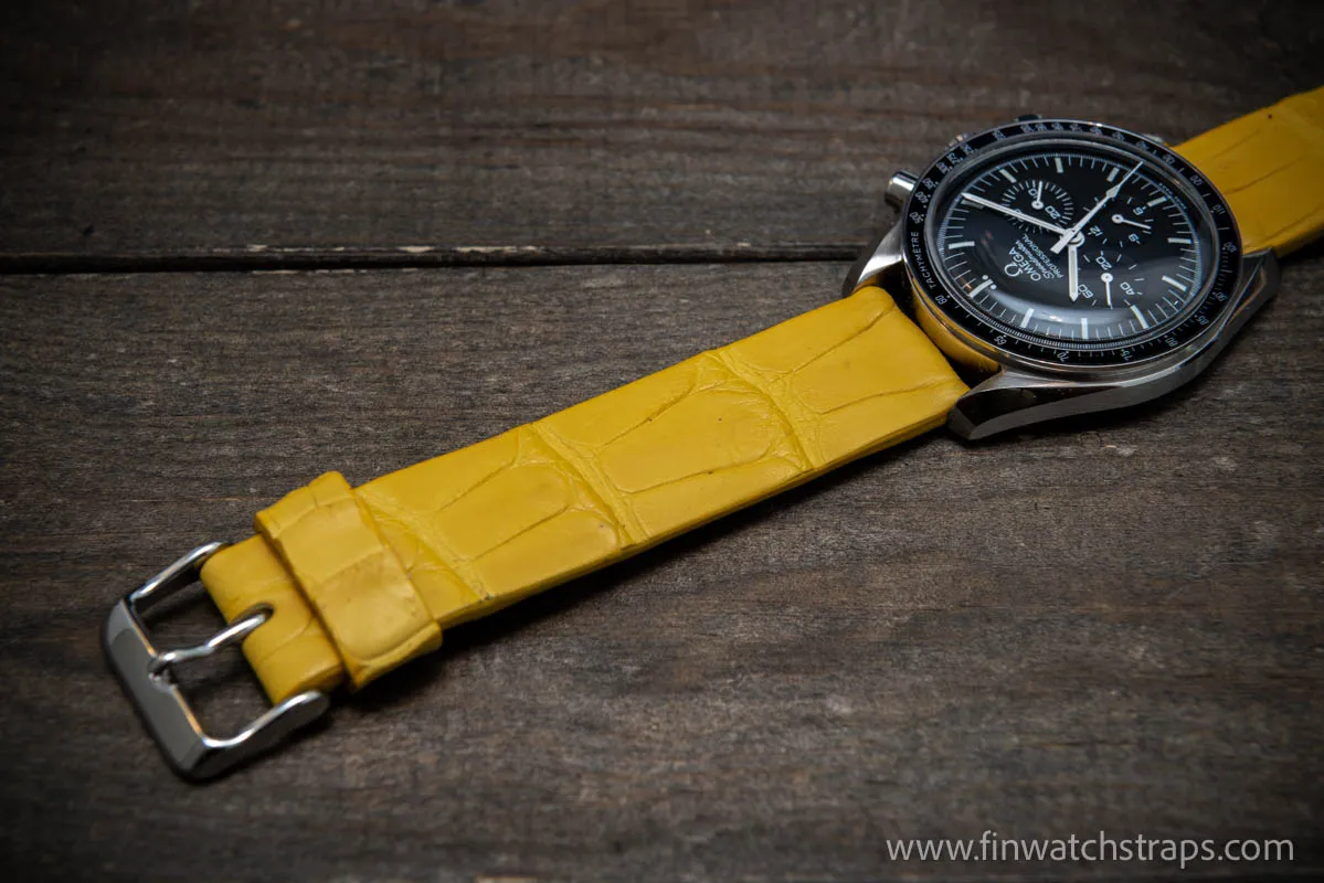 Alligator watch strap, Yellow matte, handmade in Finland, French Croco