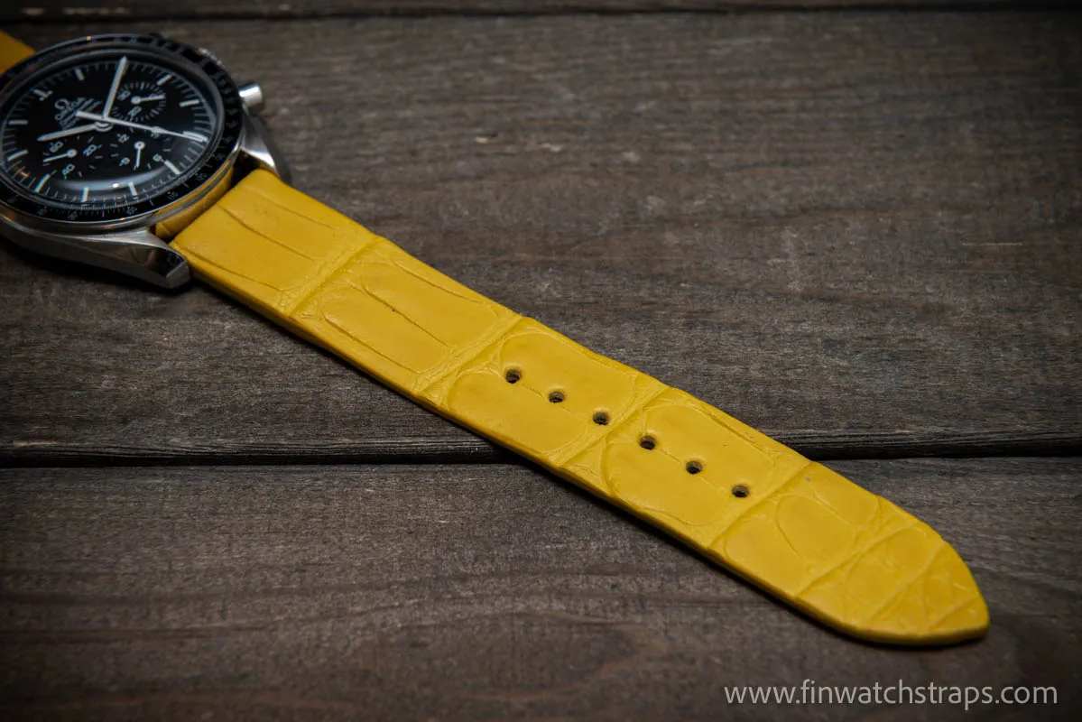 Alligator watch strap, Yellow matte, handmade in Finland, French Croco