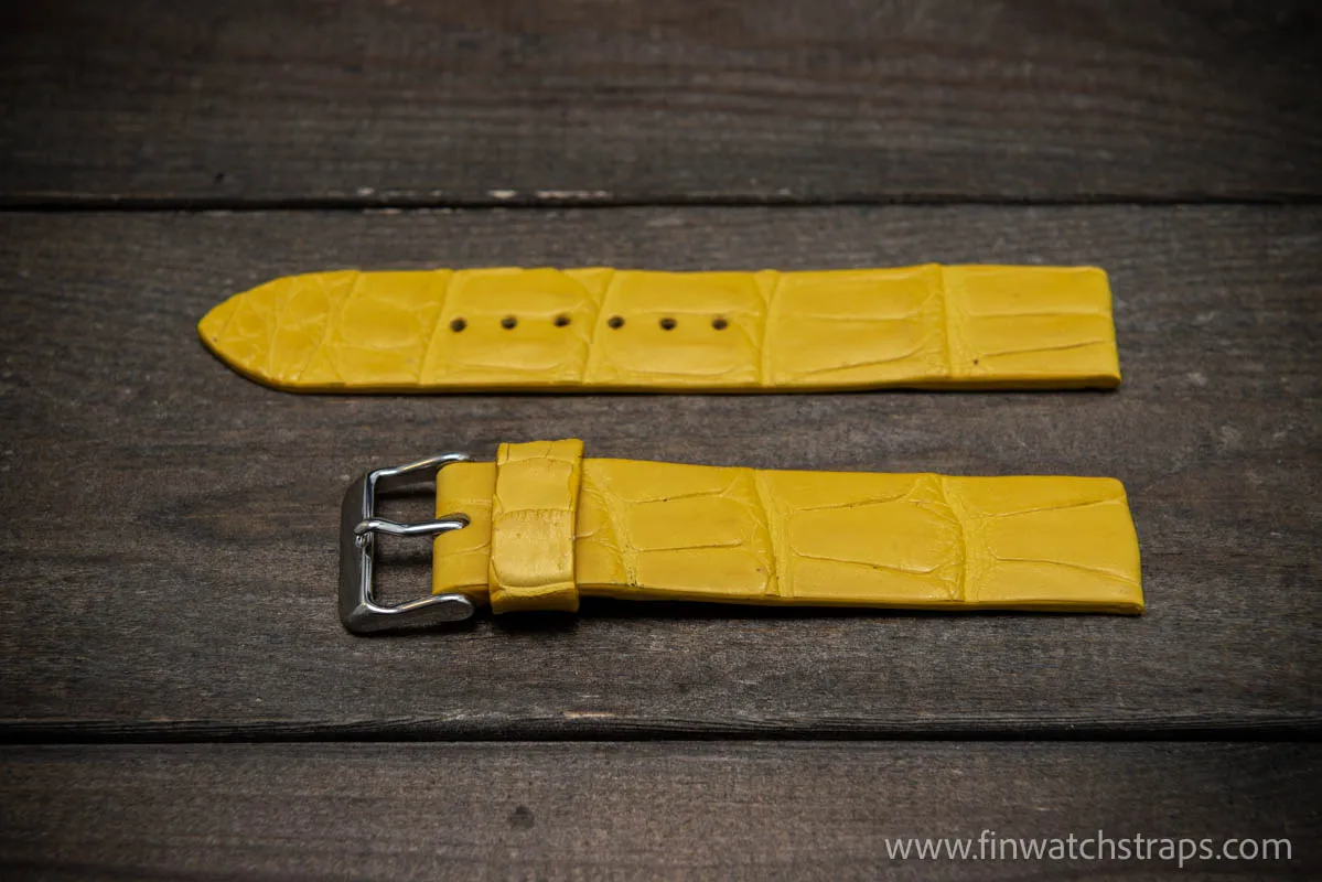 Alligator watch strap, Yellow matte, handmade in Finland, French Croco