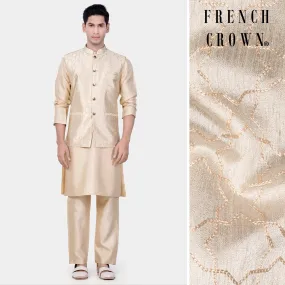 Almond Brown Kurta Set With Pearl Bush Cream hexagon Designer Embroidered Nehru Jacket Almond Brown Kurta Set With Pearl Bush Cream hexagon Designer Embroidered Nehru Jacket
