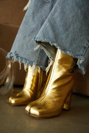 Alura Toe Split Block Heel Ankle Boots - Gold Alura Toe Split Block Heel Ankle Boots - Gold