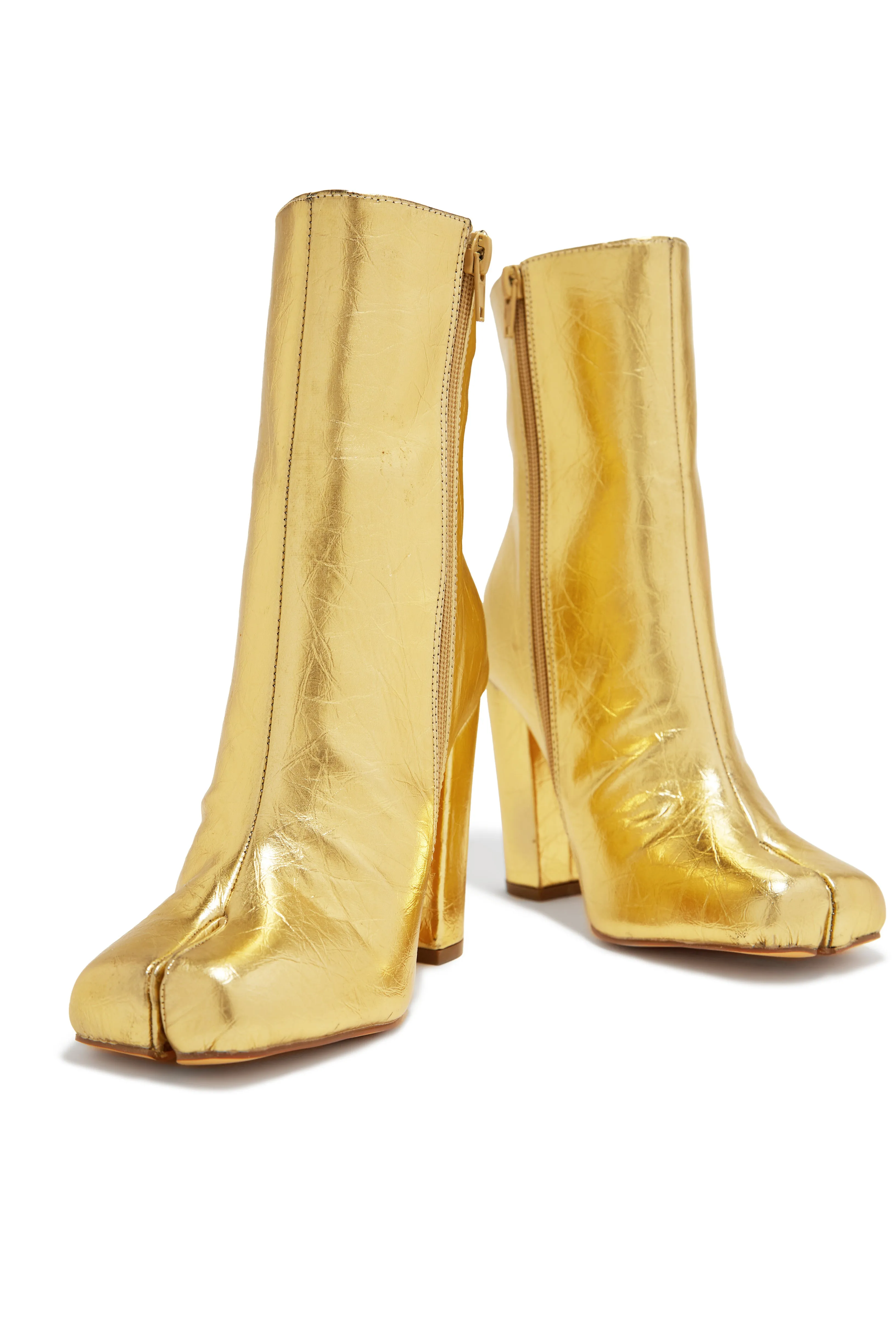 Alura Toe Split Block Heel Ankle Boots - Gold