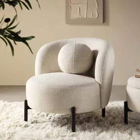Amboise Armchair with Ball Cushion, Beige Linen Blend Amboise Armchair with Ball Cushion, Beige Linen Blend