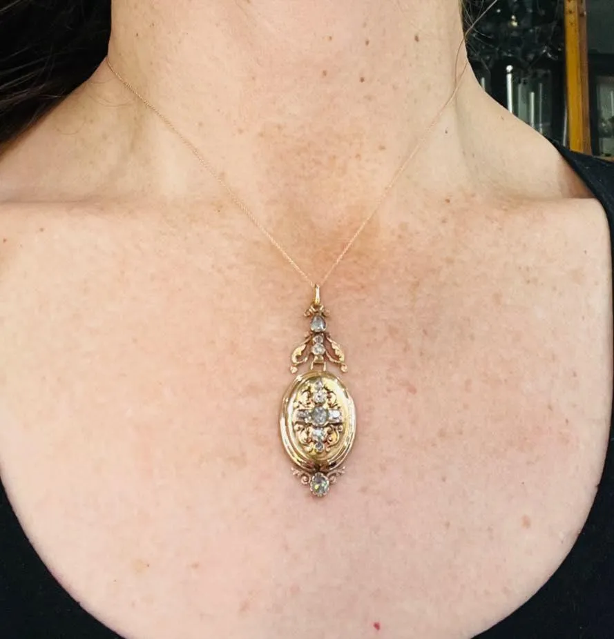 Antique French 18ct Rose Gold Diamond Locket