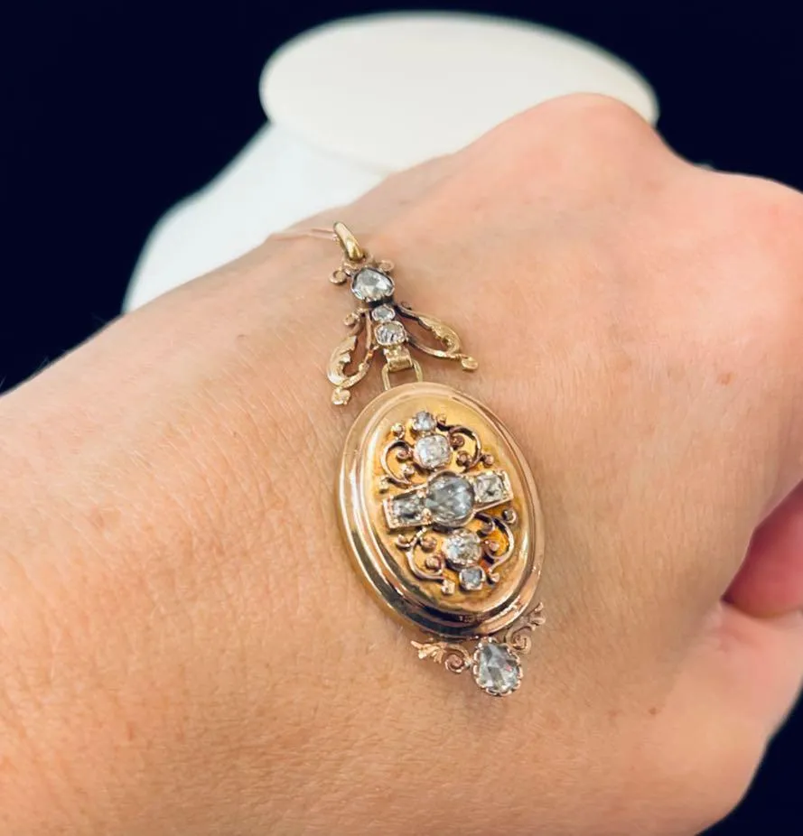 Antique French 18ct Rose Gold Diamond Locket