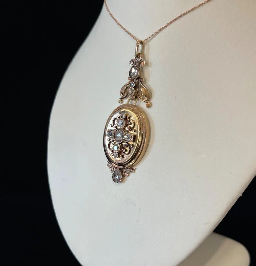Antique French 18ct Rose Gold Diamond Locket