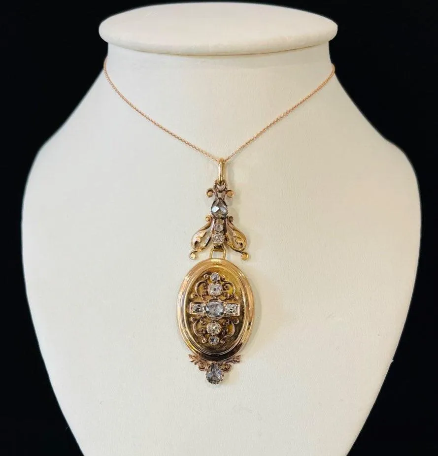 Antique French 18ct Rose Gold Diamond Locket