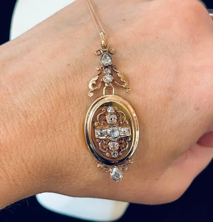 Antique French 18ct Rose Gold Diamond Locket