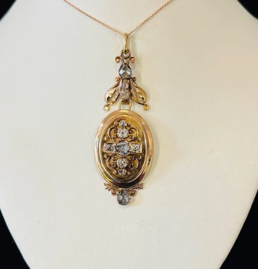 Antique French 18ct Rose Gold Diamond Locket