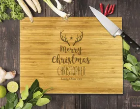 Antler Merry Christmas Bamboo Cutting Board 8x11" Antler Merry Christmas Bamboo Cutting Board 8x11"