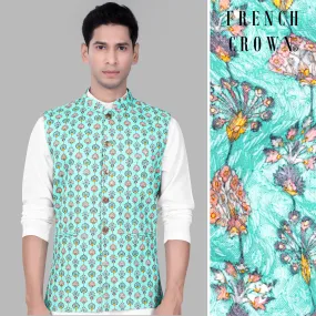 Aquamarine Blue And Tangerine Peach Designer Thread Embroidered Nehru Jacket Aquamarine Blue And Tangerine Peach Designer Thread Embroidered Nehru Jacket