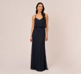 Art Deco Beaded Blouson Gown In Navy Black Art Deco Beaded Blouson Gown In Navy Black