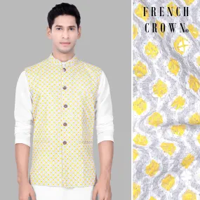 Arylide Yellow And Ghost Gray Designer Embroidered Nehru Jacket Arylide Yellow And Ghost Gray Designer Embroidered Nehru Jacket