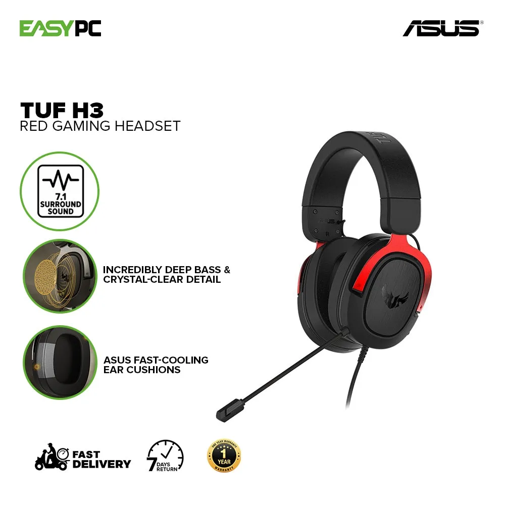 Asus TUF Gaming H3 7.1 Gaming Headset Gun Metal/ Red/ Silver
