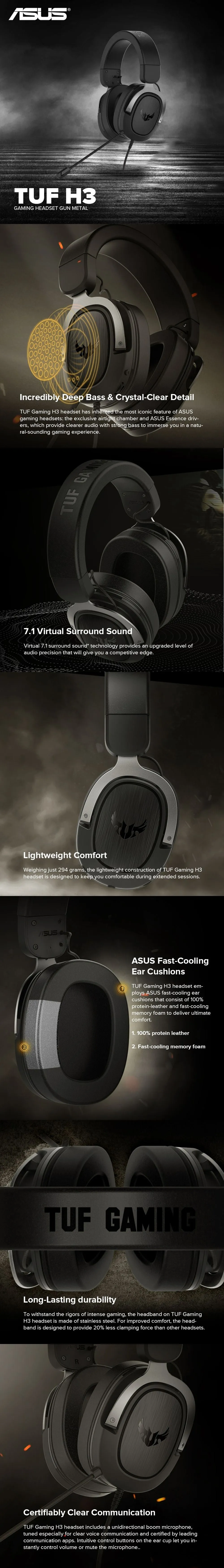 Asus TUF Gaming H3 7.1 Gaming Headset Gun Metal/ Red/ Silver