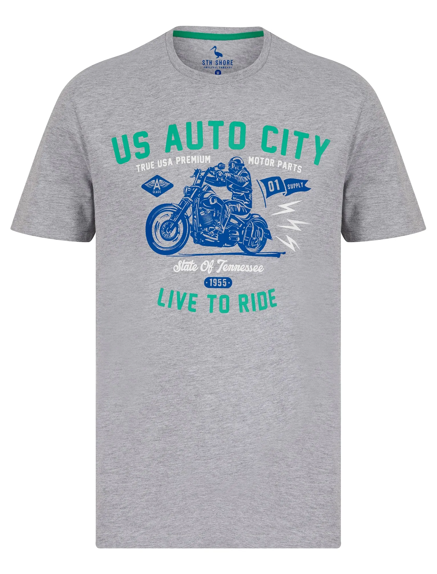 Auto City Motif Cotton Jersey T-Shirt in Light Grey Marl - South Shore