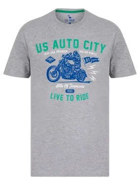 Auto City Motif Cotton Jersey T-Shirt in Light Grey Marl - South Shore Auto City Motif Cotton Jersey T-Shirt in Light Grey Marl - South Shore