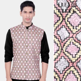 Azalea Pink And Astra Yellow MultiColour Designer Embroidered Nehru Jacket Azalea Pink And Astra Yellow MultiColour Designer Embroidered Nehru Jacket