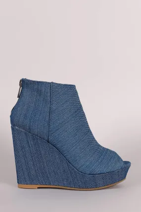 Bamboo Denim Peep Toe Wedge Booties Bamboo Denim Peep Toe Wedge Booties