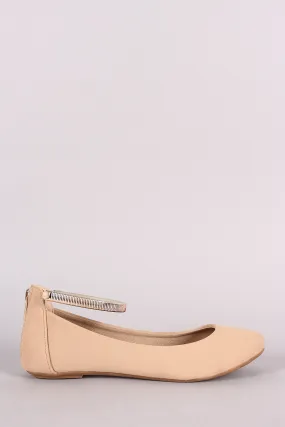 Bamboo Nubuck Metallic Ankle Strap Flats Bamboo Nubuck Metallic Ankle Strap Flats