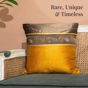 Banarasi Silk Cushion Cover in Turmeric & Beige Banarasi Silk Cushion Cover in Turmeric & Beige