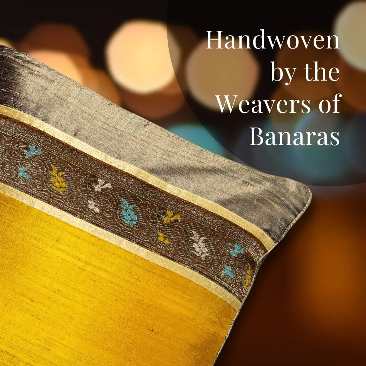Banarasi Silk Cushion Cover in Turmeric & Beige