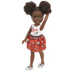 Barbie Chelsea Doll (6-Inch Brunette) Wearing Skirt With Heart Print Barbie Chelsea Doll (6-Inch Brunette) Wearing Skirt With Heart Print