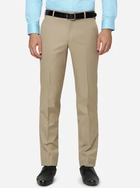 Beige Solid Slim Fit Formal Trouser | Metal Beige Solid Slim Fit Formal Trouser | Metal