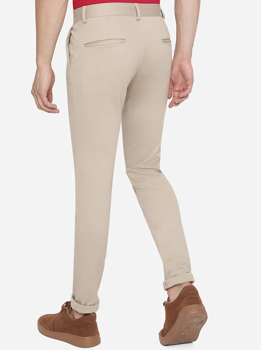 Beige Solid Venice Fit Casual Trouser | JadeBlue