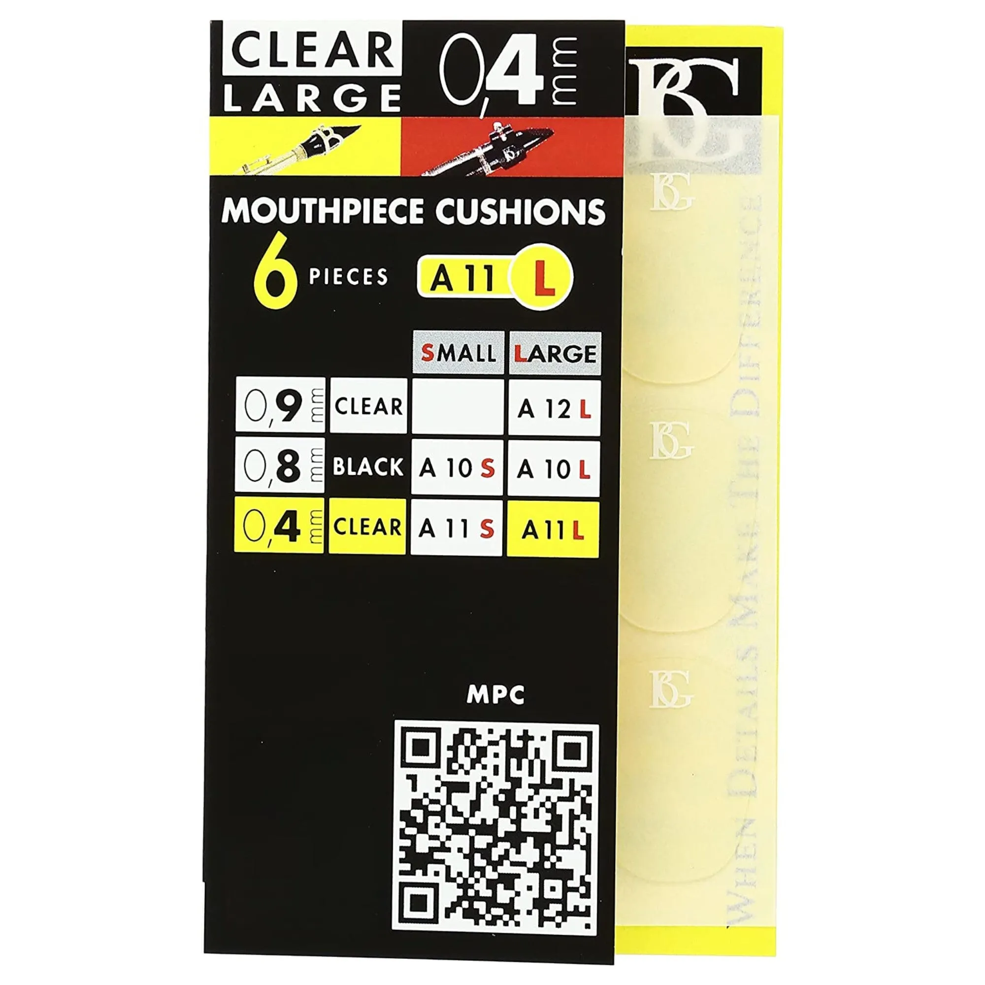 BG Clear Large 0.4mm Mouthpiece Cushions, 6 Pieces